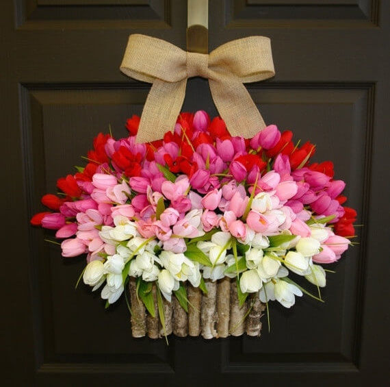 door wreath with tulips