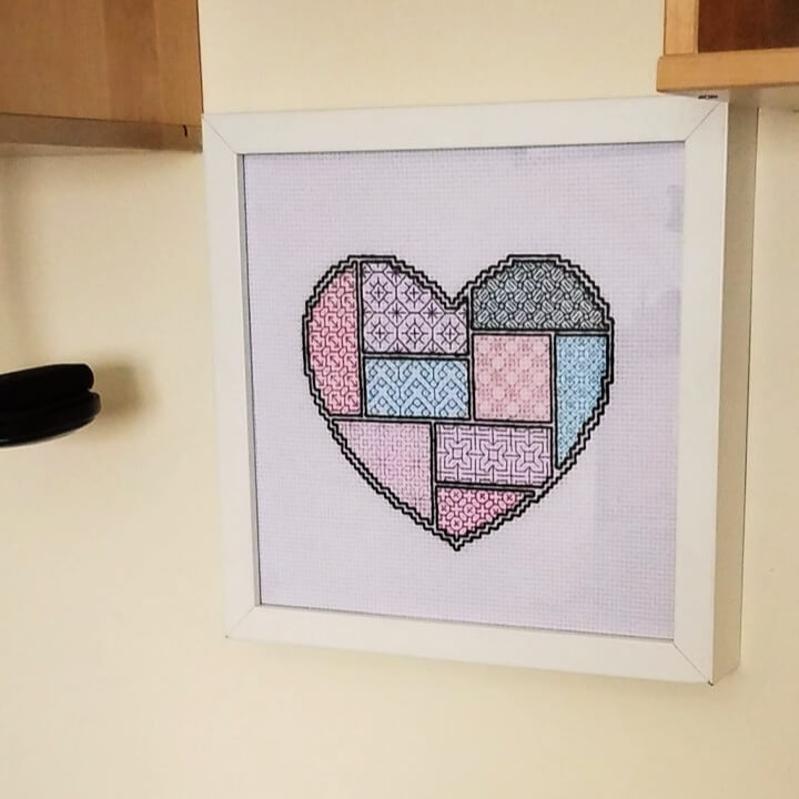 photo of framed blackwork heart design
