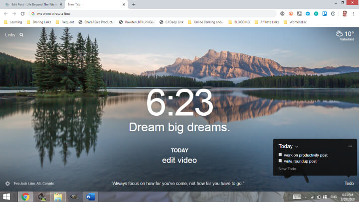 screen shot of the Momentum Browser App