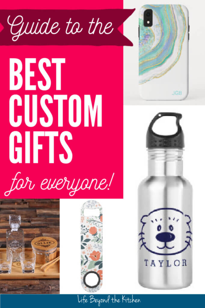 collage of customized gifts with text