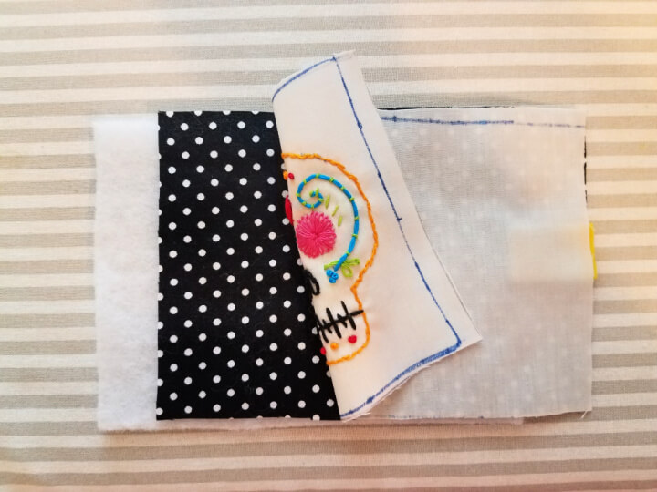 photo demonstrating how to assemble the embroidered needle case cover