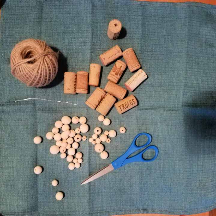 supplies needed to make cork and bead toys