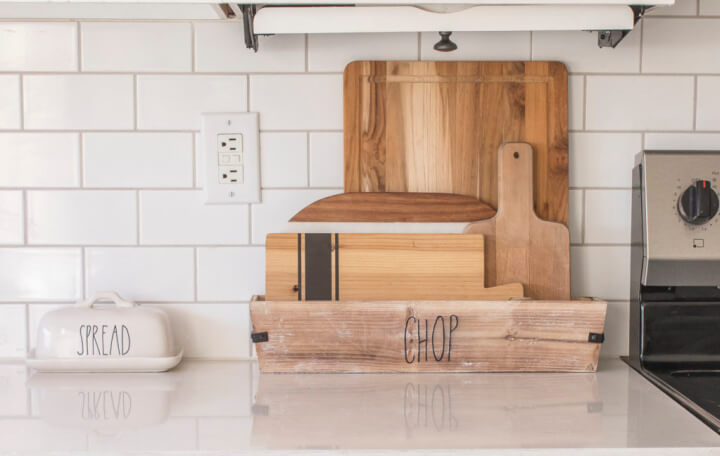cutting boards stored in an upcycled box