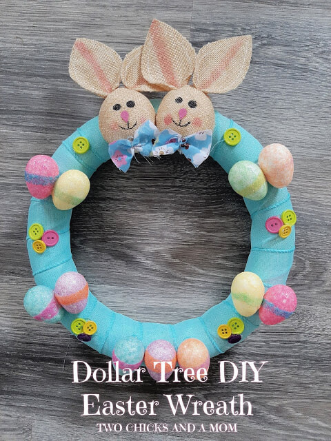 Easter wreath made with products from the Dollar Tree