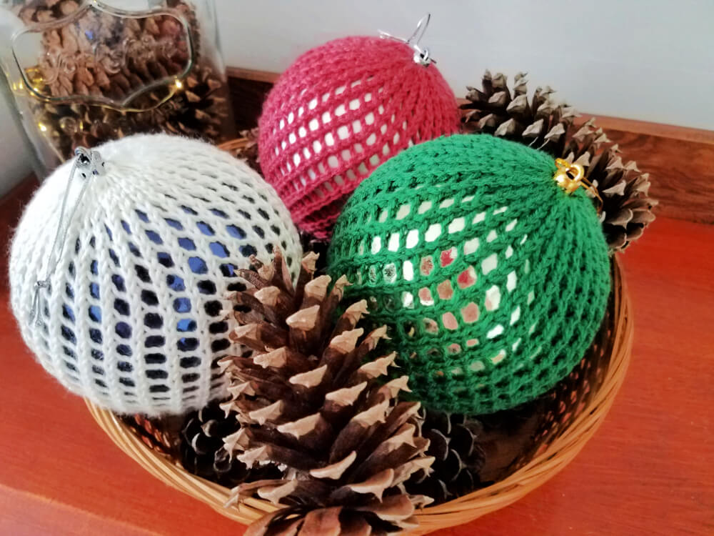knitted lace covered ornaments