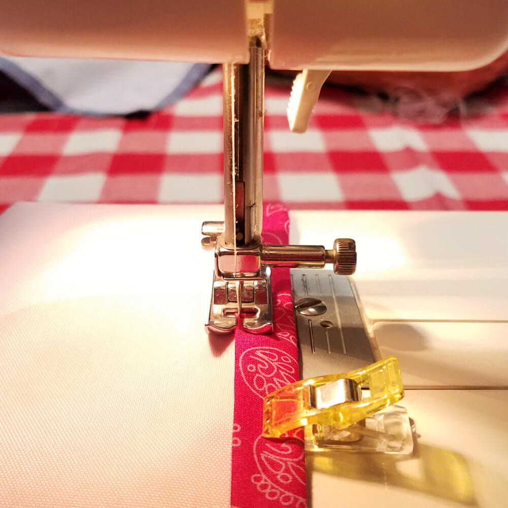 sewing the project with a narrow hem