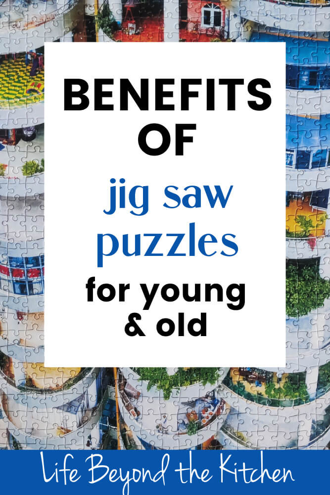 puzzle background with text Benefits of Jig Saw Puzzles for Young and Old