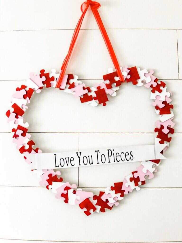 puzzle piece heart shaped wreath